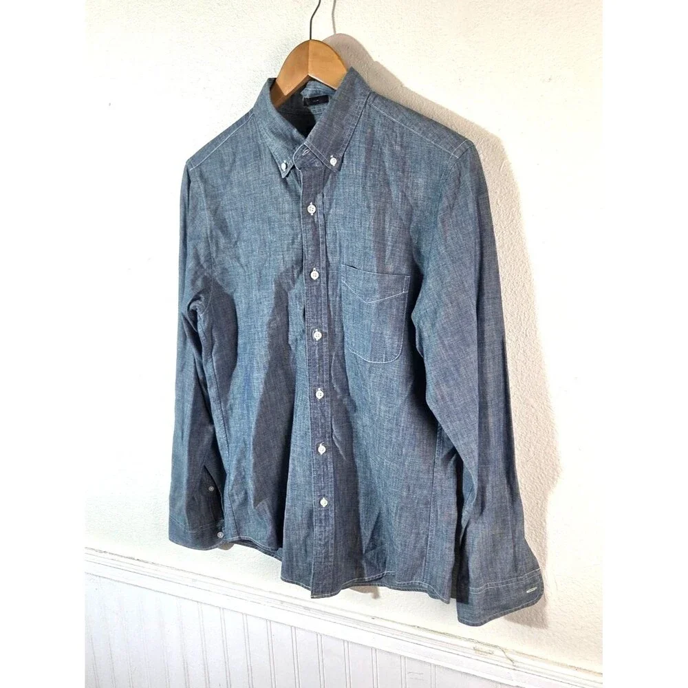 J.Crew Slim Chambray Button Front Shirt Men’s Small Blue Cotton Long Sleeve